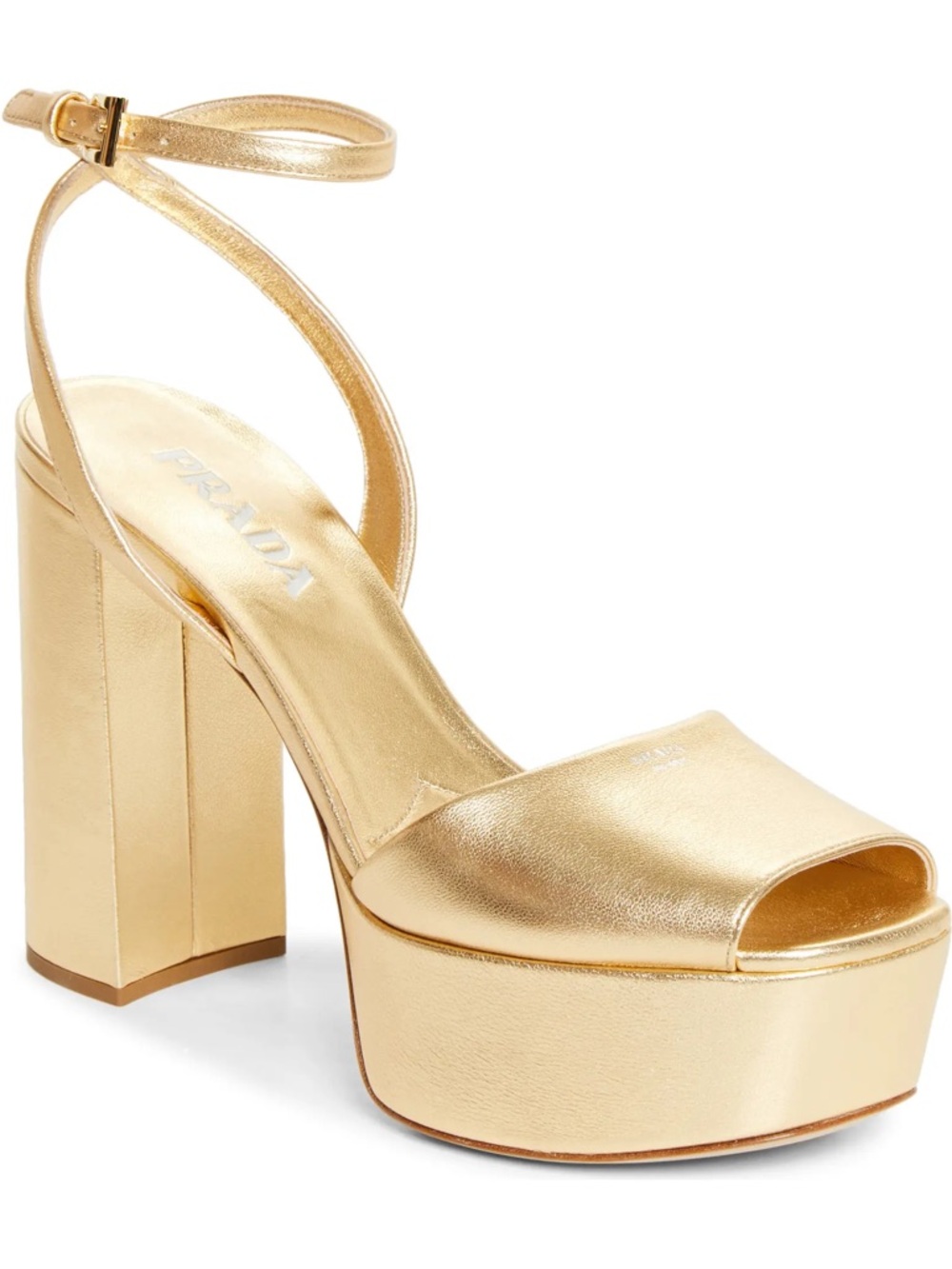 Authentic PRADA Metallic Gold Platform Ankle-Strap Sandals 37 NWT $1450